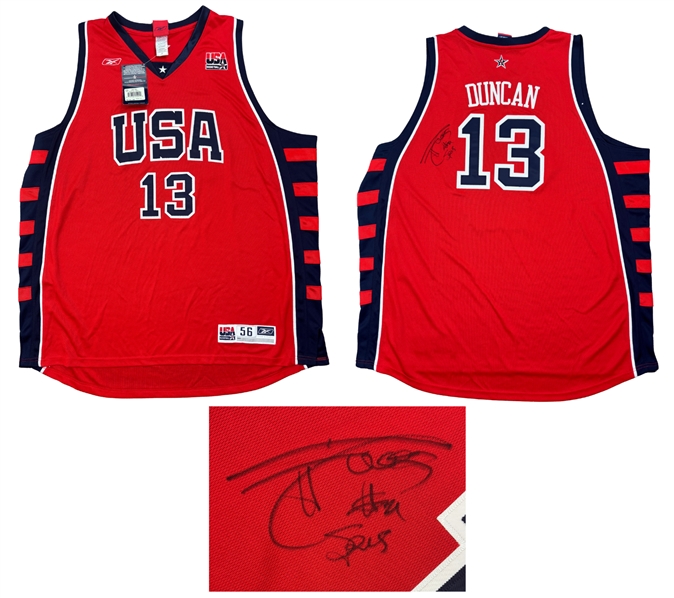 Tim Duncan Signed Authentic TEAM USA Jersey with "Spurs" Inscription