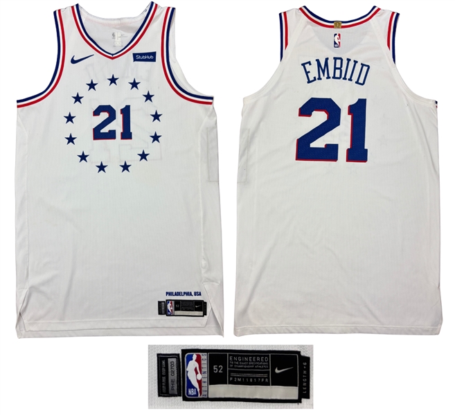 Joel Embiid 2018-19 Philadelphia 76ers Game Worn Home Alternate Jersey - Visible Wear