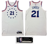 Joel Embiid 2018-19 Philadelphia 76ers Game Worn Home Alternate Jersey - Visible Wear