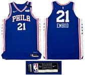 Joel Embiid 2019-20 Philadelphia 76ers Game Worn Road Jersey - David Stern Memorial Armband