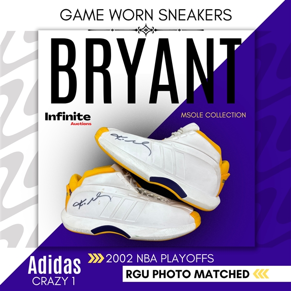 Kobe Bryant 2002 NBA Western Conference Semifinals Game Worn & Dual Autographed Adidas "Crazy 1" Sneakers (RGU Match LOA)